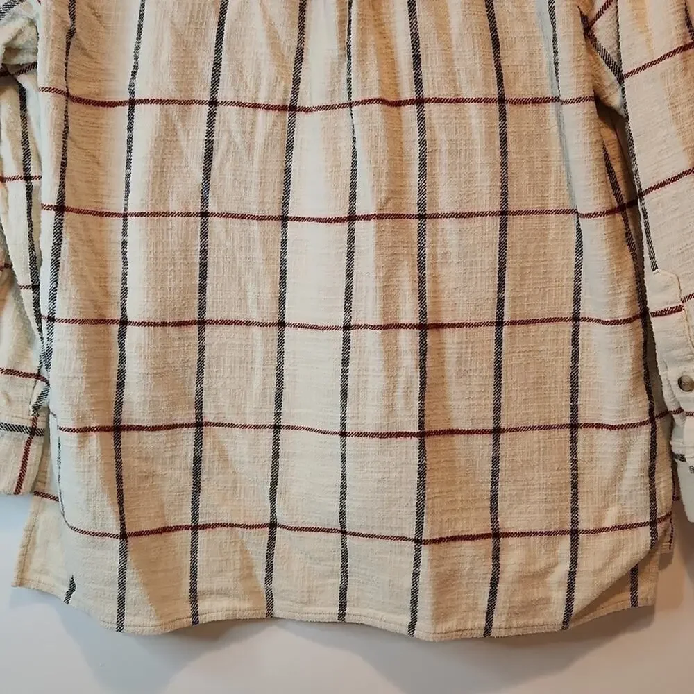 Madewell Flannel Oversized Ex Boyfriend Shirt Plaid Women's Sz XS Cream EUC NICE - Picture 10 of 12